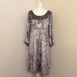 NWT Y2K Medieval Revival Silver Crushed Velvet Bell Sleeve Midi Dress Fairy L